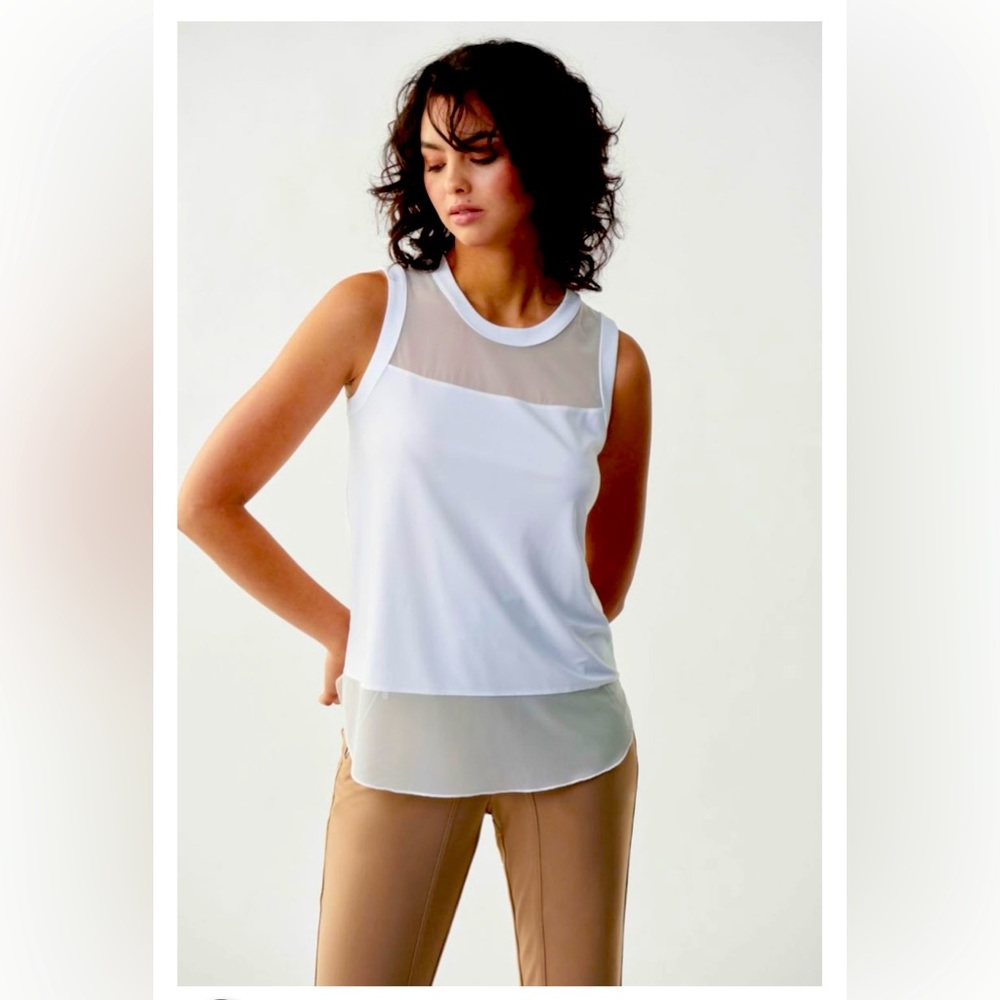 Joseph Ribkoff size 14 large designer white mesh tank top holiday work party